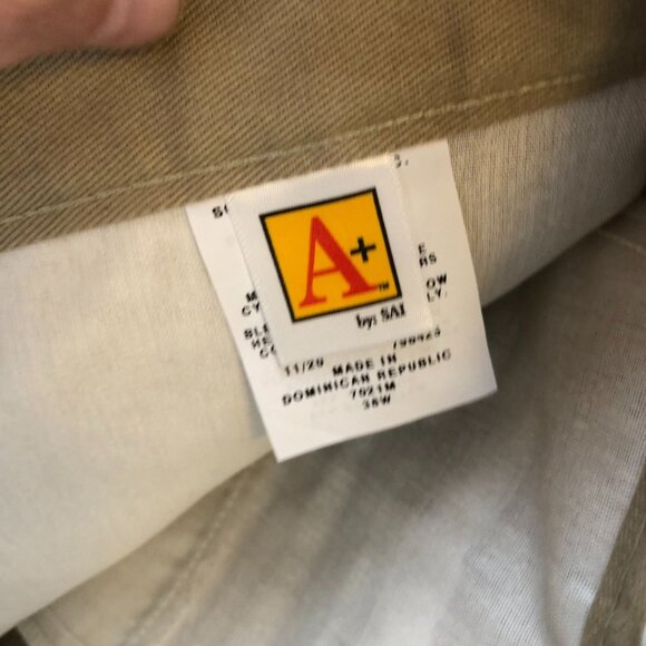 NWT A+ By Sai Mens Uniform Khaki Pants 38W Beige Relaxed Straight Flat Front - Picture 6 of 15